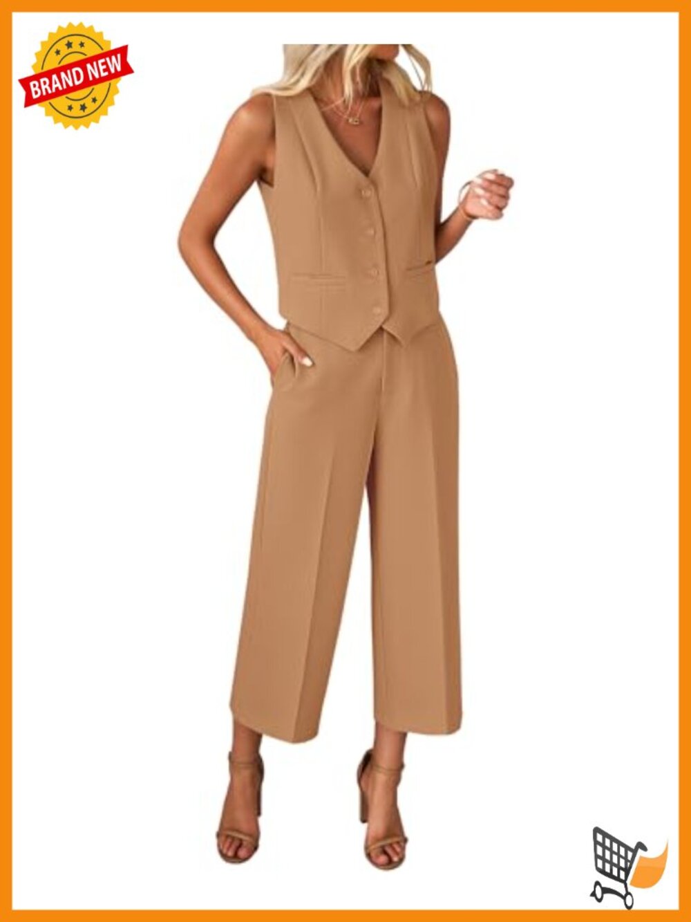 Women's 2-Piece Sleeveless Vest & Wide Leg Capri Pants Suit Set